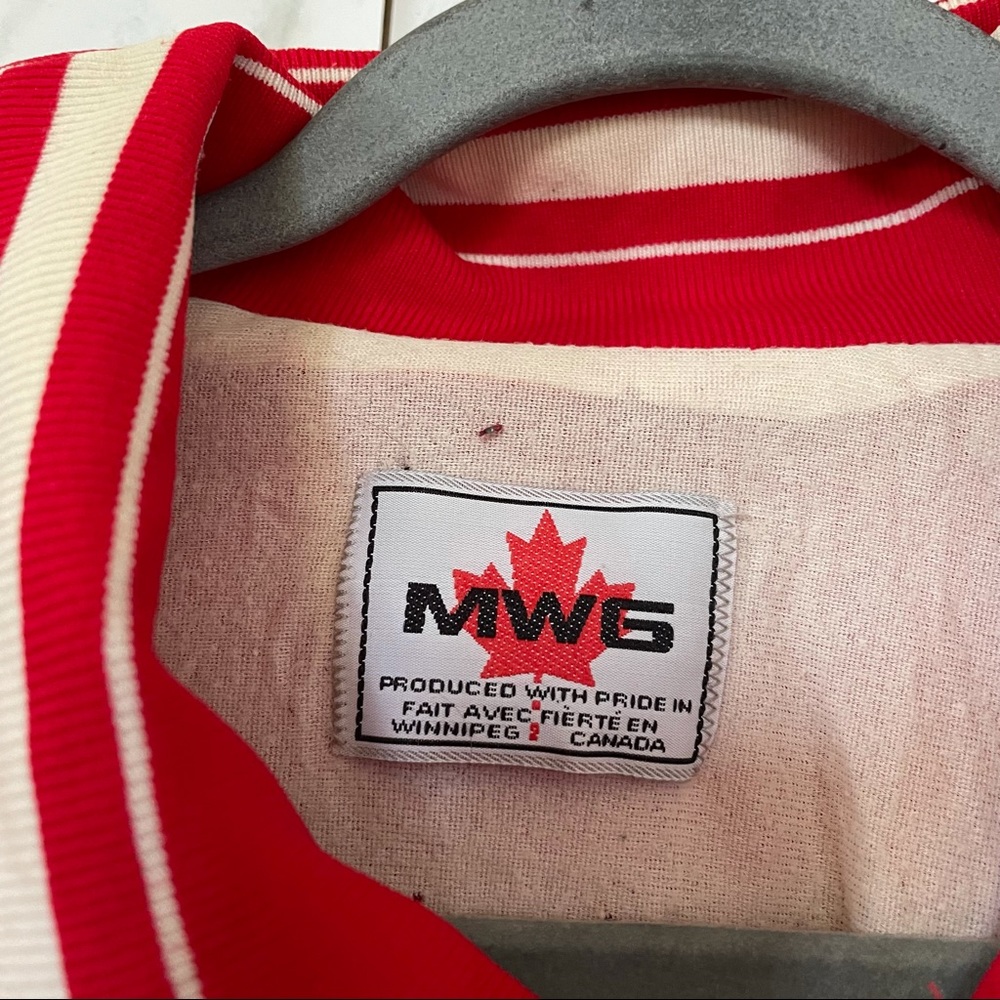 Vintage MWG bomber jacket red coat snap buttons mens large 80s Canada casual - Picture 3 of 8
